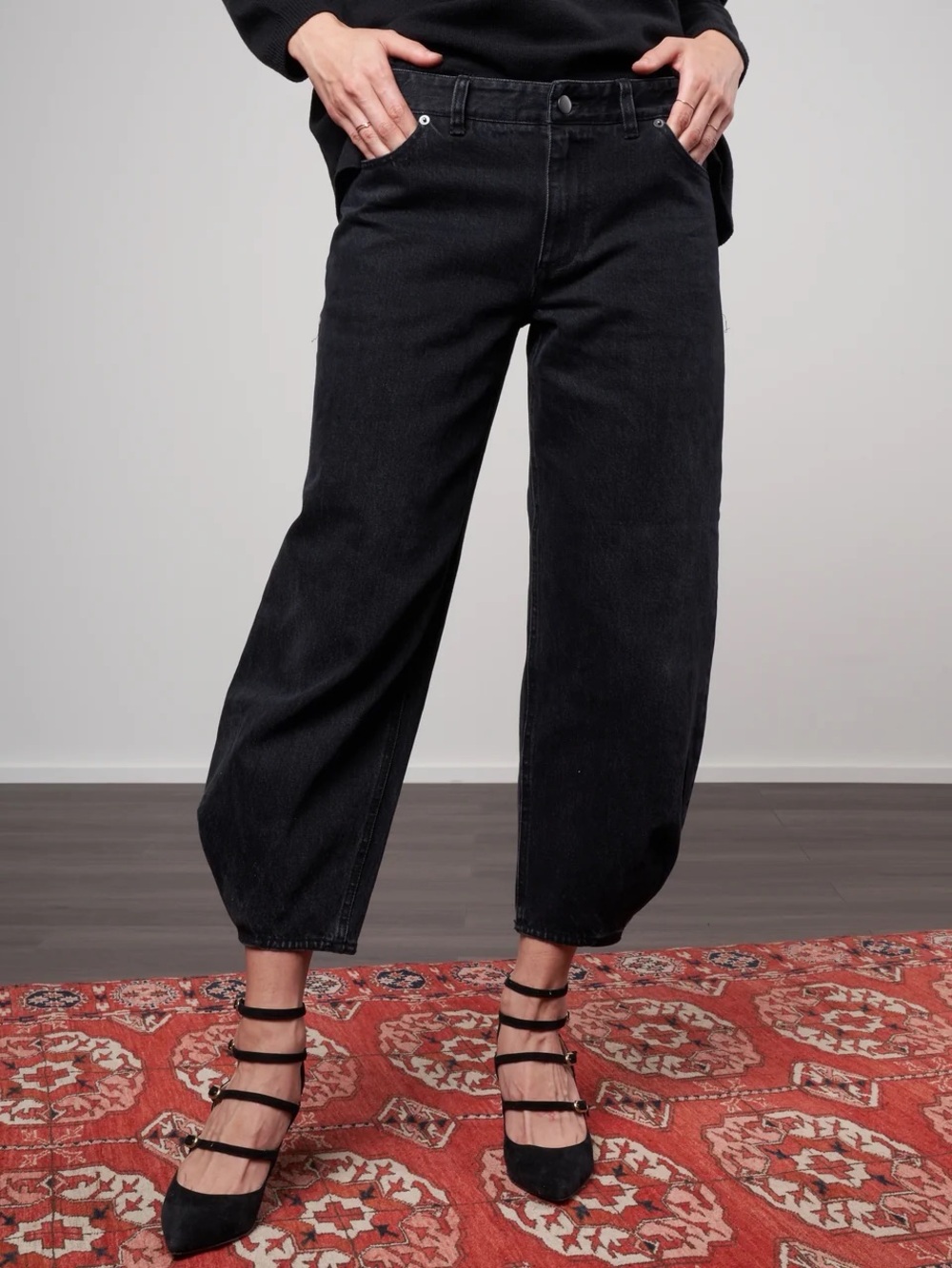 TIBI washed black Brancusi structured balloon shape designer denim jeans